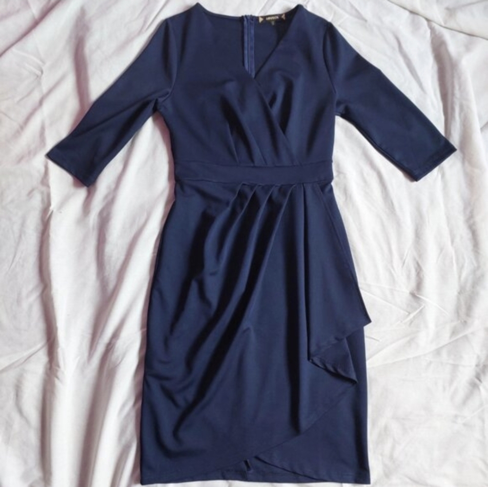 MEDIUM MIUSOL V-neck Surplice Pencil Dress Navy Blue -‎ CES